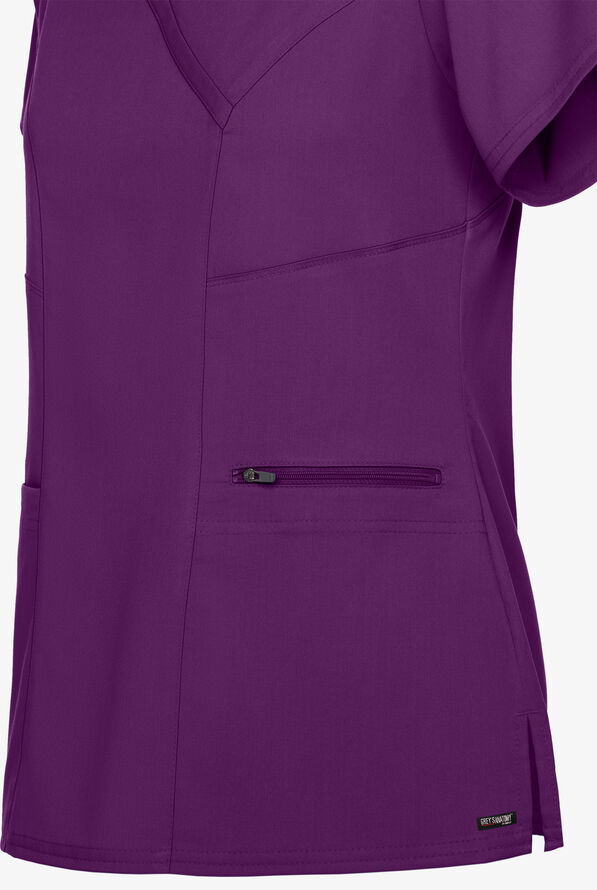 Grey's Anatomy by Barco Spandex STRETCH Kim Women's 3-Pocket Mock Wrap Scrub Top - Eggplant - 4