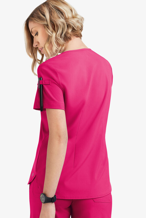 Easy STRETCH Nikki Women's 1-Pocket Scallop Neck Tuck-In Scrub Top - Flirt - 4