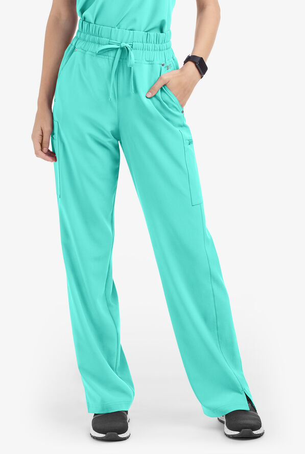 Pantal&oacute;n m&eacute;dico Easy STRETCH Ellie de tiro alto con piernas anchas y 5 bolsillos para mujer - Aqua Dust - 1