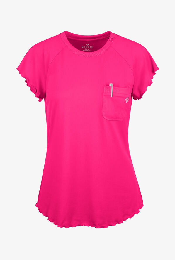 Blusa médica Med Couture Layers Knit STRETCH con dobladillo fruncido y 1 bolsillo para mujer - Amp Pink - 1