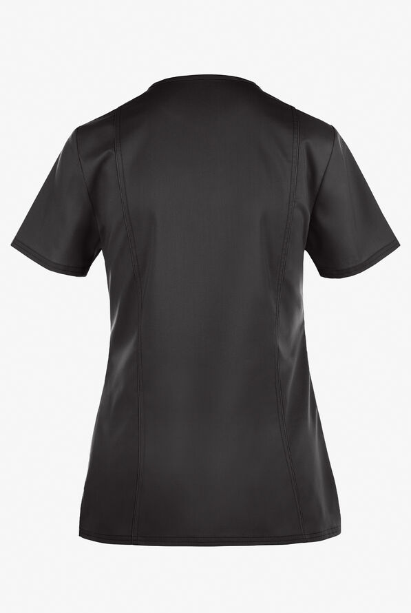 Cherokee Workwear Revolution Women's 2-Pocket STRETCH Mock Wrap Scrub Top - Pewter - 3