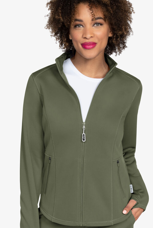 Zavate Ava Therese Megan Women's 2-Pocket Fleece Scrub Jacket - Olive - 2