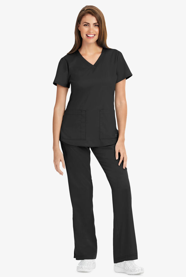 Blusa médica Grey's Anatomy de corte clásico con cuello en V y 2 bolsillos para mujer - Black - 2