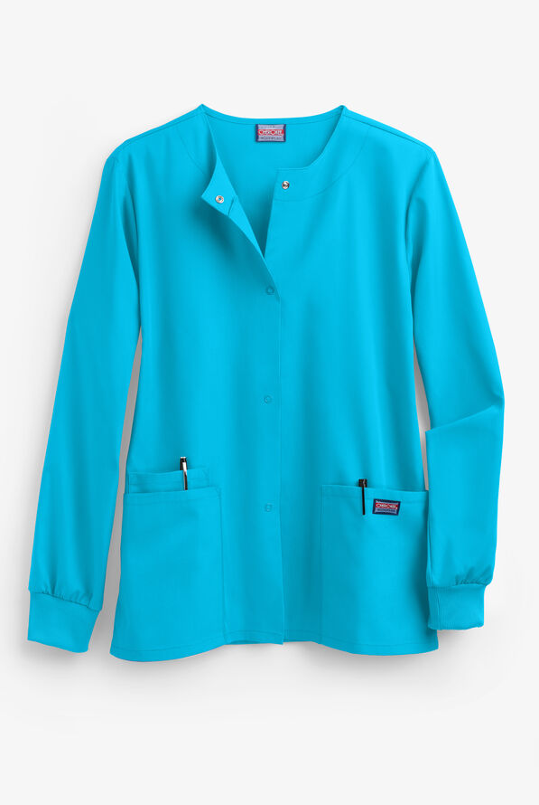Cherokee Workwear Women's 3-Pocket Snap Front Scrub Jacket - Turquoise - 1