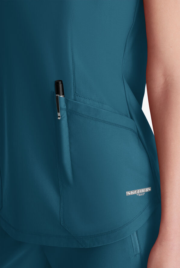 Skechers by Barco Slip-ins Serene Women's 3-Pocket STRETCH Gusset V-Neck Scrub Top - Bahama Blue - 3