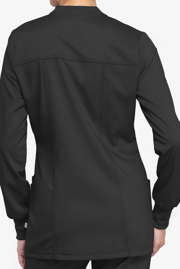Cherokee Workwear Revolution Tech Women's 3-Pocket STRETCH Zip Front Scrub Jacket - Black - 3