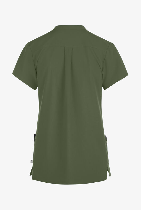 Wink Renew Women's 4-Pocket STRETCH Mandarin Collar Scrub Top - Olive - 2