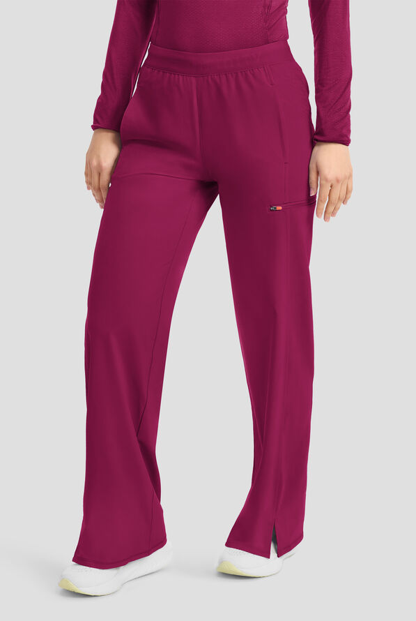 Infinity GNR8 Women's 6-Pocket STRETCH High-Rise Wide Leg Scrub Pant - Wine - 4