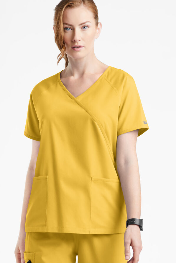 Blusa médica Butter-Soft Originals estilo cruzado con 3 bolsillos para mujer - Warm Sun - 2