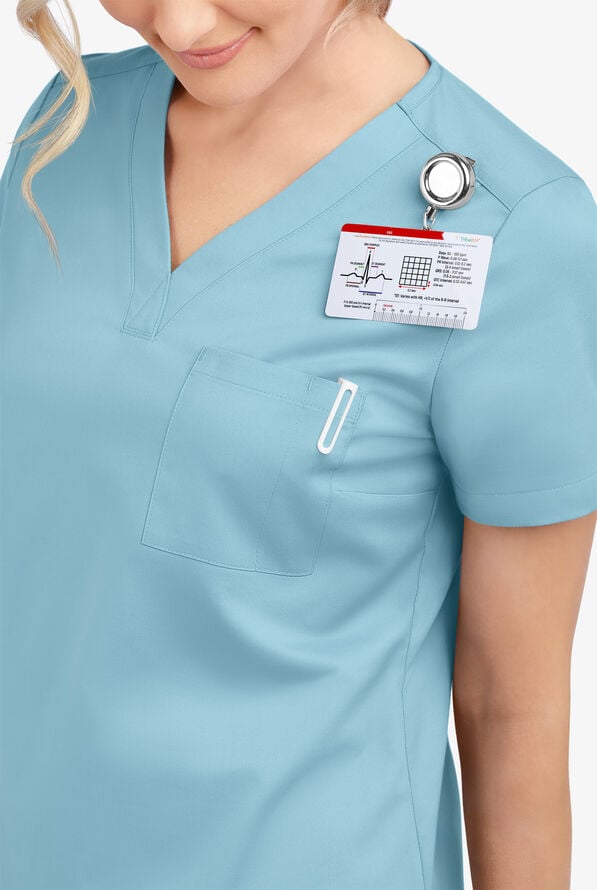 Butter-Soft STRETCH Women's 2-Pocket V-Neck Tuck-In Scrub Top - Dew Drop - 5