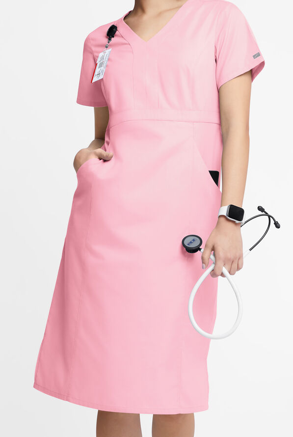 Butter-Soft Originals Women's 4- Pocket V-Neck Empire Waist Dress - Blush - 1