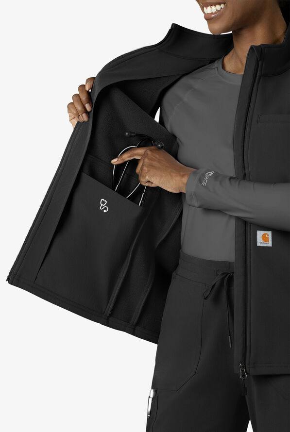 Carhartt Force Rugged Women's 6-Pocket Bonded Fleece STRETCH Utility Zip Front Scrub Vest - Black - 3