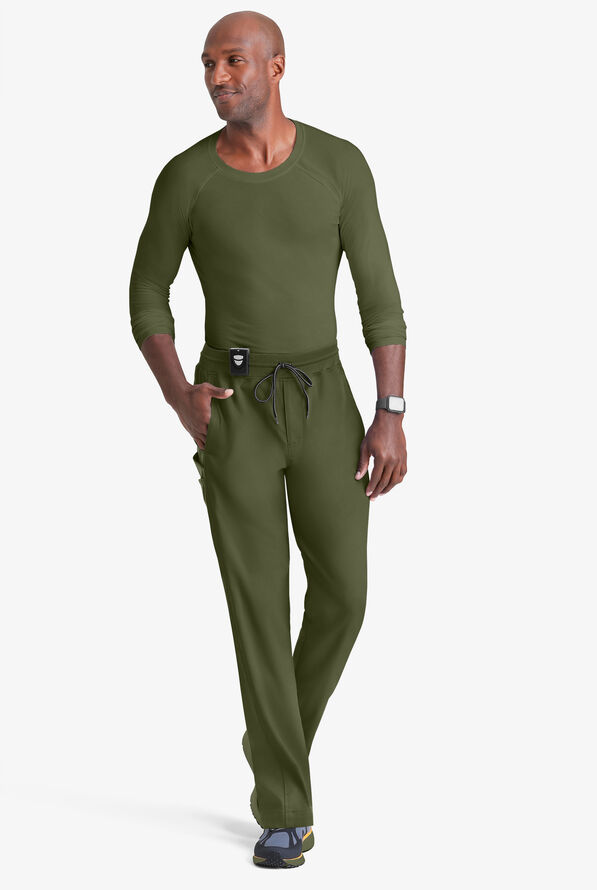 Grey's Anatomy by Barco Spandex STRETCH Hudson Men's 6-Pocket Slim Straight Cargo Scrub Pants - Olive - 4