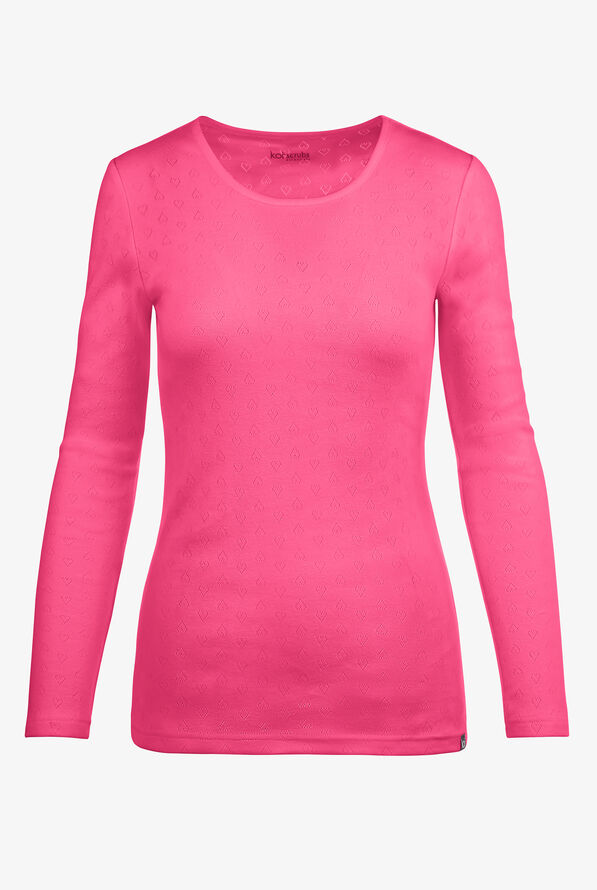 koi Essentials Rohan Women's Heart Pointelle Long Sleeve Underscrub - Geranium - 1