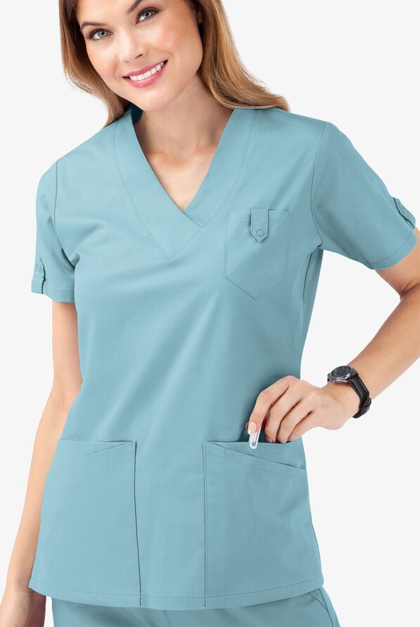 Butter-Soft STRETCH Women's 6-Pocket V-Neck Scrub Top - Dew Drop - 5