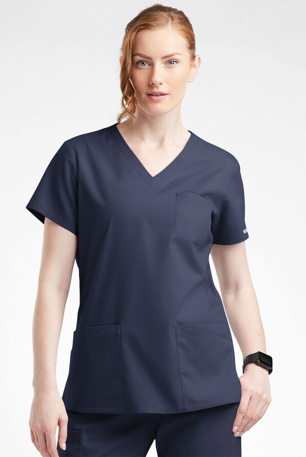 Blusa médica Butter-Soft Originals con cuello en V curvo y 7 bolsillos para mujer - Navy - 2