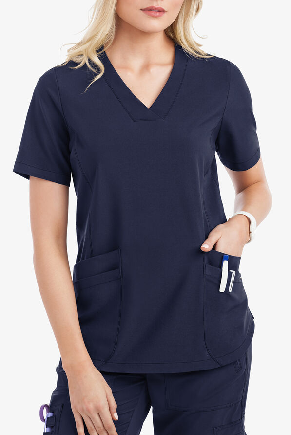 Blusa m&eacute;dica Lauderdale by UA Oleta STRETCH con cuello en V y 4 bolsillos para mujer - Navy - 3
