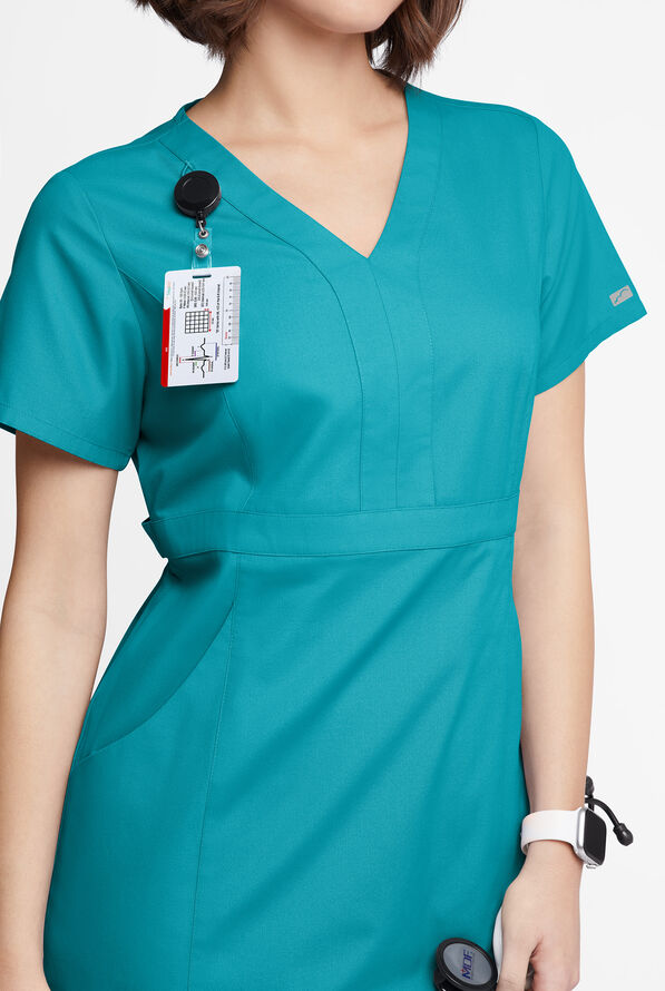 Butter-Soft Originals Women's 4- Pocket V-Neck Empire Waist Dress - Teal - 2