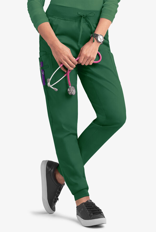 Butter-Soft STRETCH Women's 5-Pocket Cargo Jogger Scrub Pants - Petite - Hunter - 1