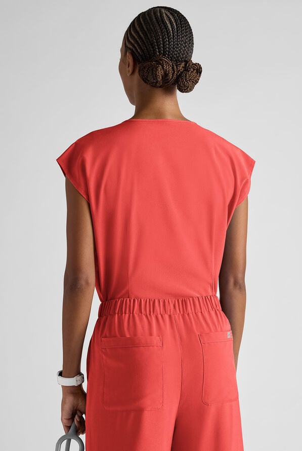 Blusa m&eacute;dica Easy STRETCH Gracie con cuello redondo y mangas dolm&aacute;n para mujer - Spiced Coral - 7