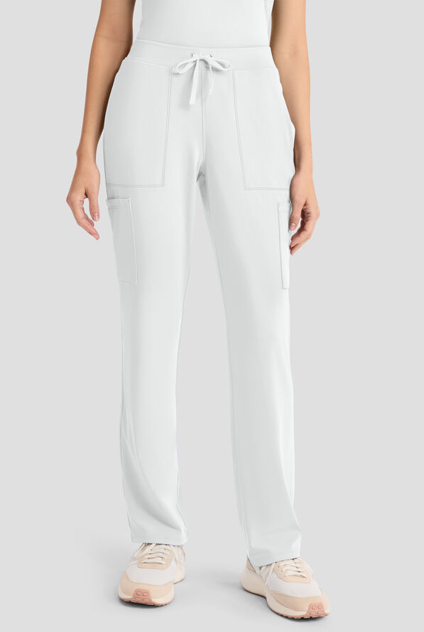 Cherokee Achieve Women's 5-Pocket STRETCH Elastic Waist Drawstring Cargo Scrub Pants - White - 1