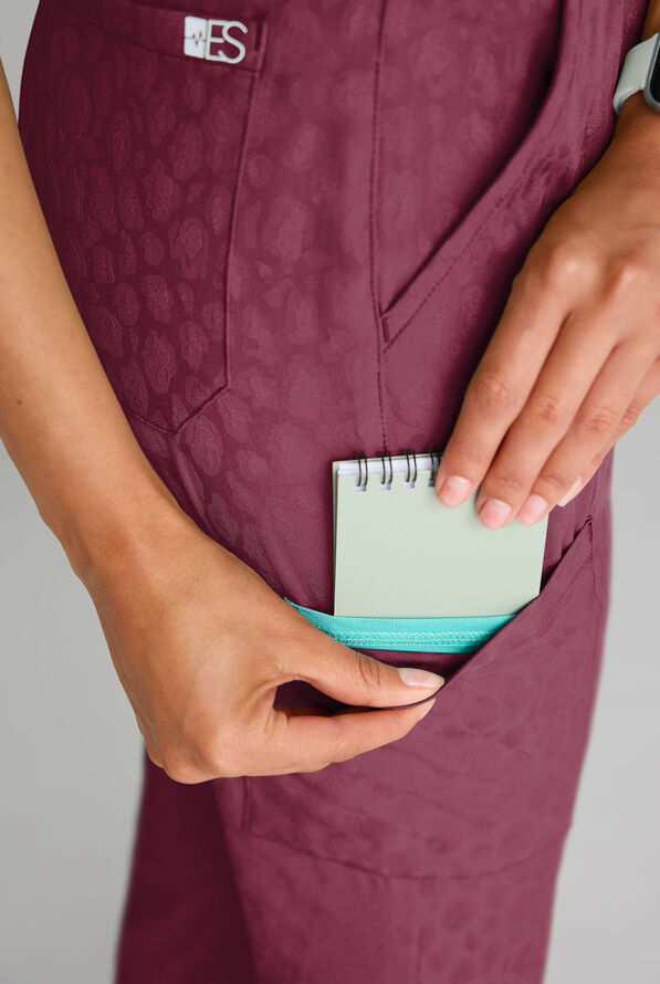 Easy STRETCH Olivia Women's Jacquard 7-Pocket Slim Leg Jogger Scrub Pant - Wine - 3