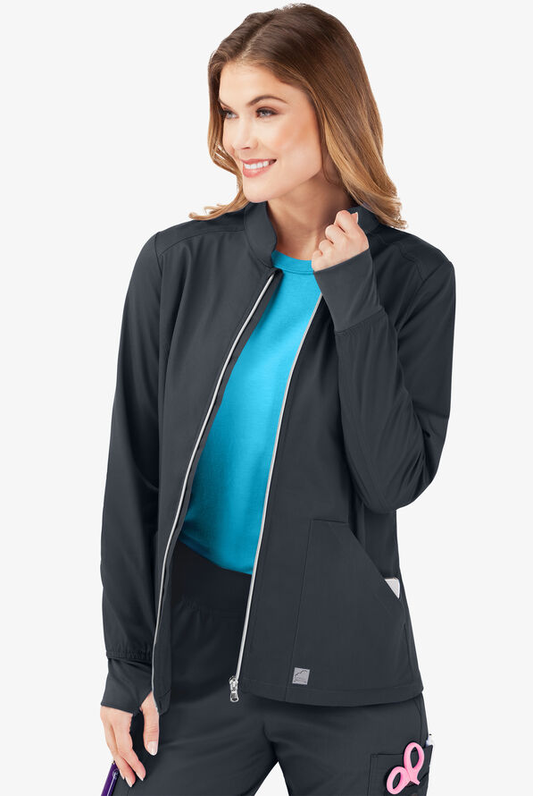 Butter-Soft STRETCH Women's 3-Pocket Zip Front Scrub Jacket - Pewter - 3