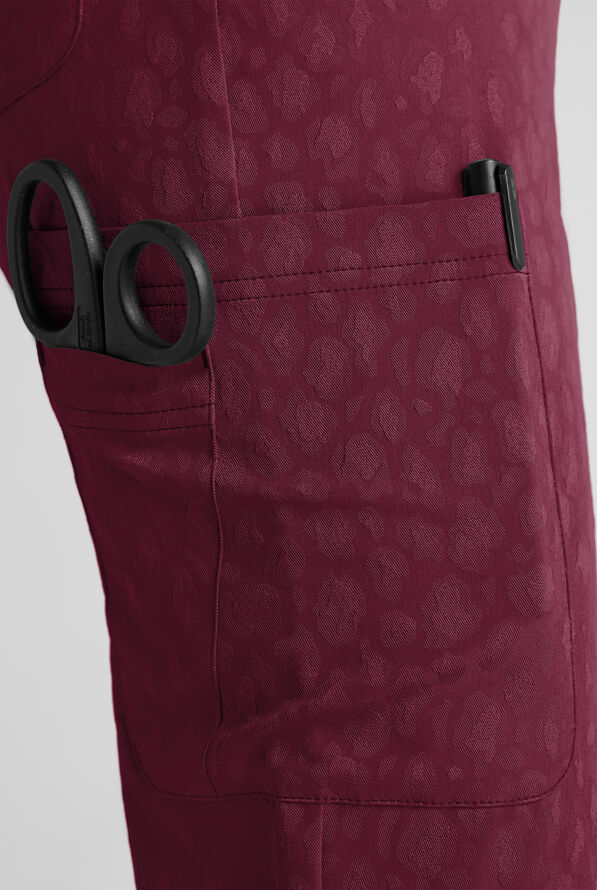 Easy STRETCH Naya Women's Jacquard 6-Pocket Straight Leg Scrub Pant - Wine - 3