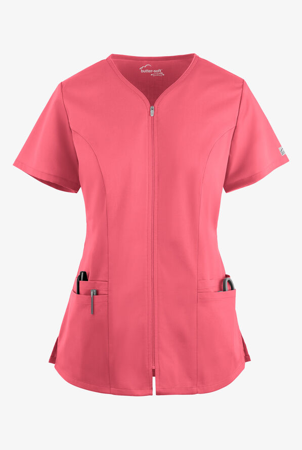 Blusa médica UA Butter-Soft STRETCH con cremallera y 4 bolsillos para mujer - Rouge Rose - 1