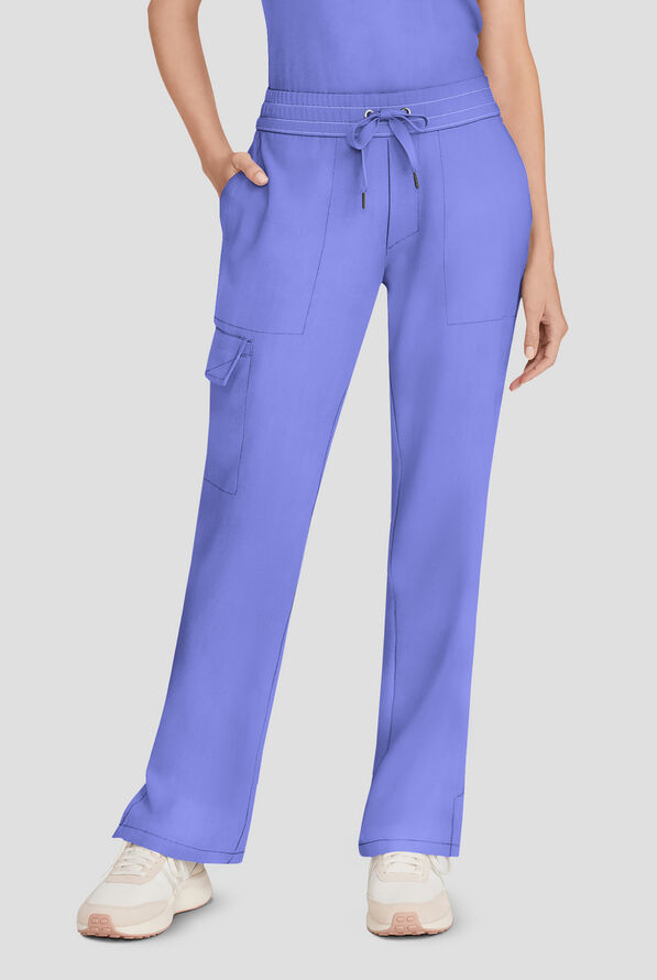 Healing Hands Quest Women's 4-Pocket STRETCH Straight Leg Drawstring Cargo Scrub Pant - Ceil Blue - 1