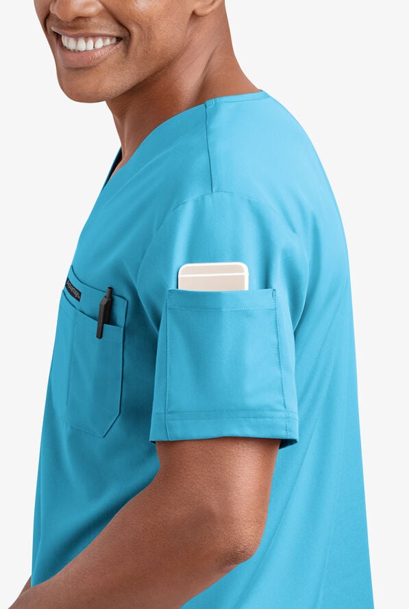 Camisa m&eacute;dica UA Advantage STRETCH con cuello en V y 2 bolsillos para hombre  - Turquoise - 3