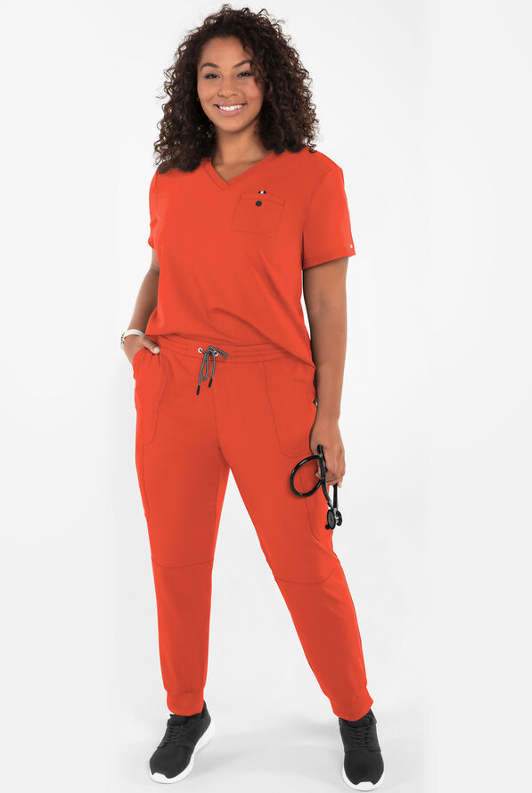 koi Next Gen Ready to Work Women's 1-Pocket STRETCH V-Neck Scrub Top - Burnt Umber - 4