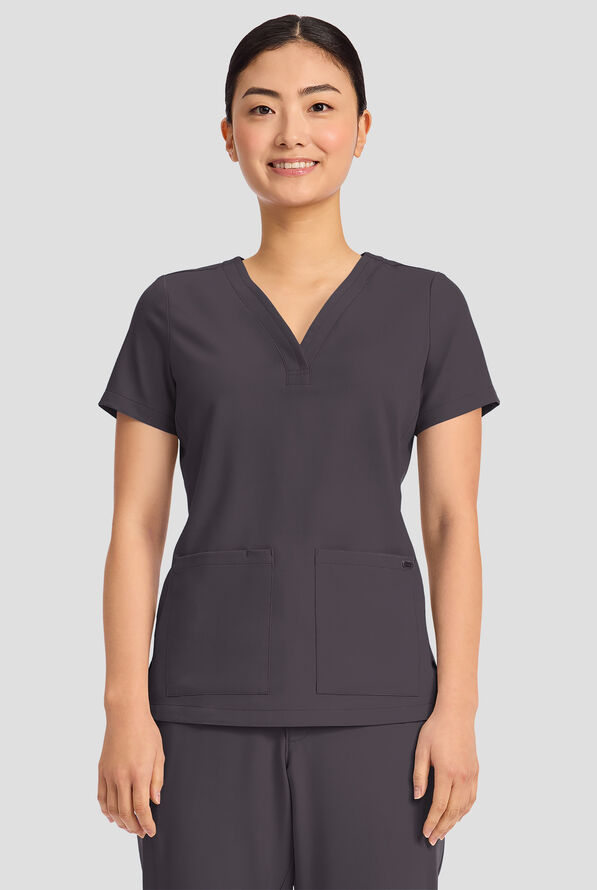 Blusa m&eacute;dica Healing Hands Quest Briana STRETCH con 3 bolsillos y cuello en Y para mujer - Pewter - 2
