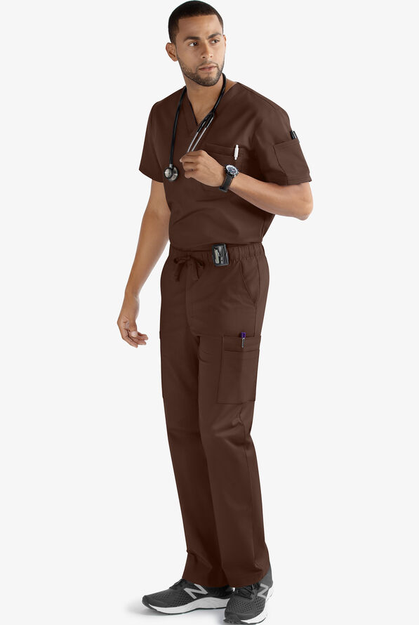 Butter-Soft STRETCH Men's 7-Pocket Cargo w/ Elastic Waist Scrub Pants - Tall - Coffee Bean - 2