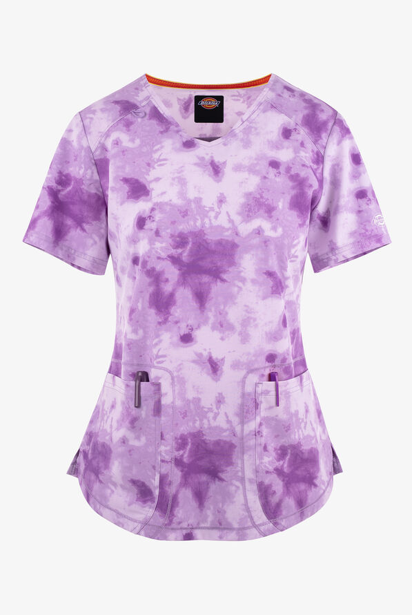 Dickies Dynamix Tonal Tie Dye Lavendar Women's 2-Pocket STRETCH V-Neck ...