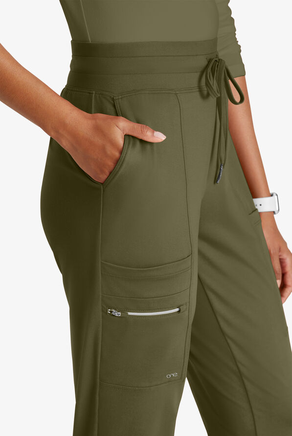 Barco One Performance Knit Pro Women's 5-Pocket STRETCH Cargo Jogger Scrub Pant - Olive - 2