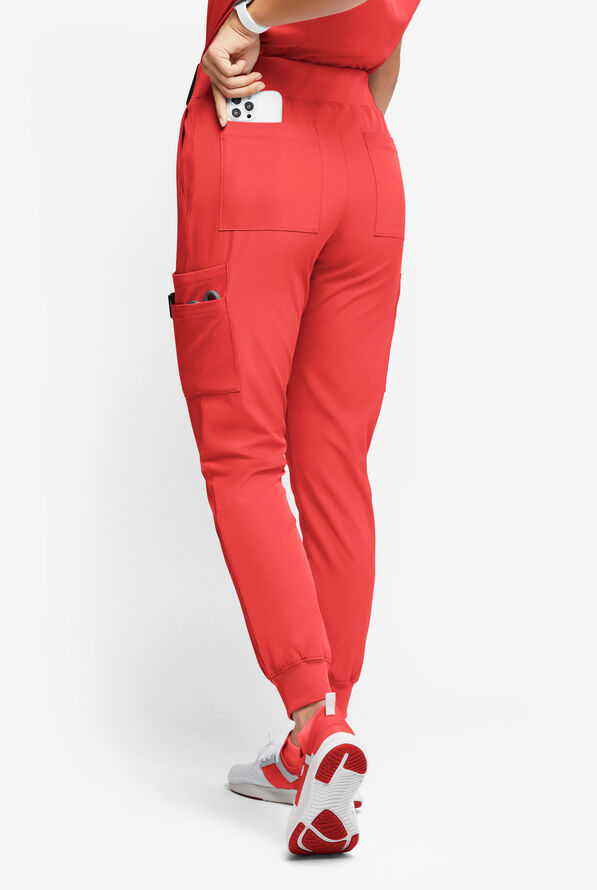 Pantalón médico WhisperLite YARA estilo cargo jogger con 10 bolsillos para mujer - Radiant Red - 3