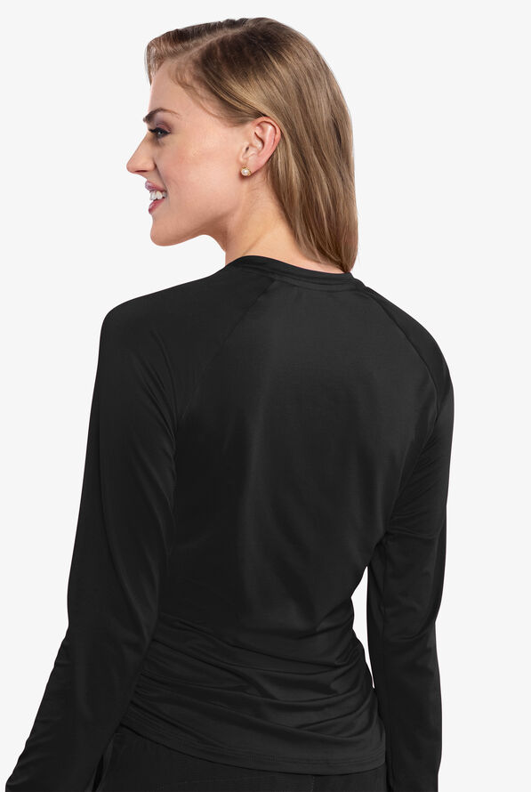 Med Couture Layers Women's STRETCH Ruched Long Sleeve Round Neck Knit Underscrub - Black - 4