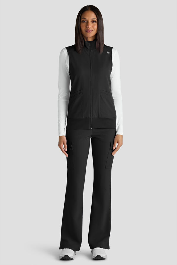 ReSurge Ebro Women's 6-Pocket Zip Front Stand Scrub Vest - Black - 7