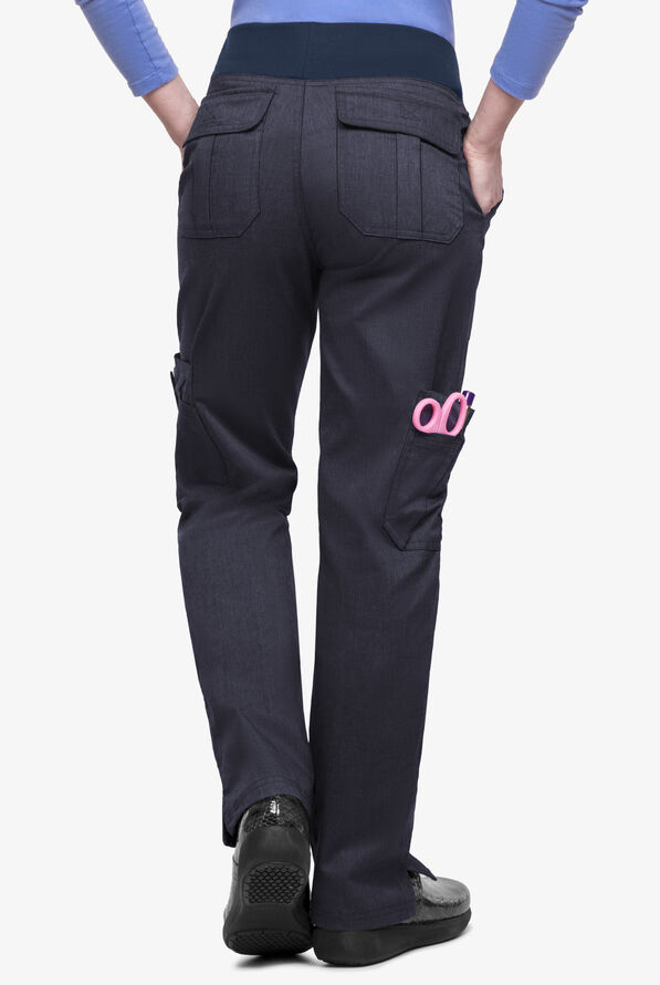 Butter-Soft STRETCH Women's 10-Pocket Active Yoga Scrub Pants - Tall - Indigo Denim - 2