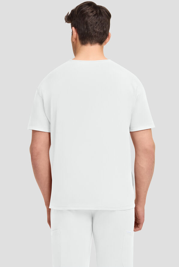 Cherokee Achieve Men's 3-Pocket STRETCH Relaxed V-Neck Knit Scrub Top - White - 2