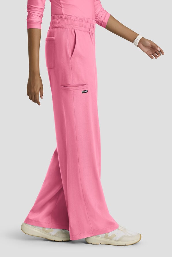 Grey's Anatomy by Barco Emerge Emerson Women's 5-Pocket STRETCH High-Rise Wide Leg Scrub Pants - Glow Pink - 3