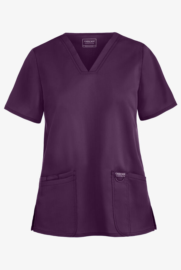 Cherokee Workwear Revolution Women's 3-Pocket STRETCH V-Neck Scrub Top - Eggplant - 1