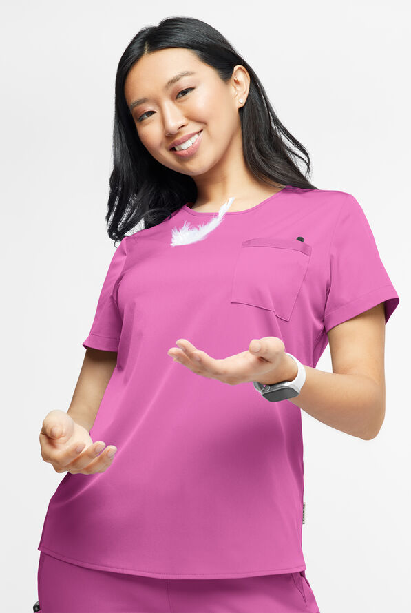 WhisperLite Lyra Women's 2-Pocket Stretch Crew-Neck Scrub Top - Magnesium Pink - 1