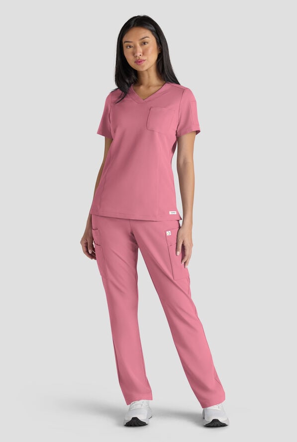 ReSurge Diamond Women's 3-Pocket V-Neck Tuck In / Wear Out Scrub Top - Tea Rose - 7