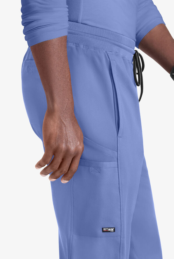 Grey's Anatomy by Barco Spandex STRETCH Hudson Men's 6-Pocket Slim Straight Cargo Scrub Pants - Ceil Blue - 3