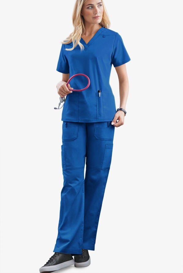 Butter-Soft STRETCH Women's 10-Pocket Drawstring Scrub Pants - Tall - Royal - 2