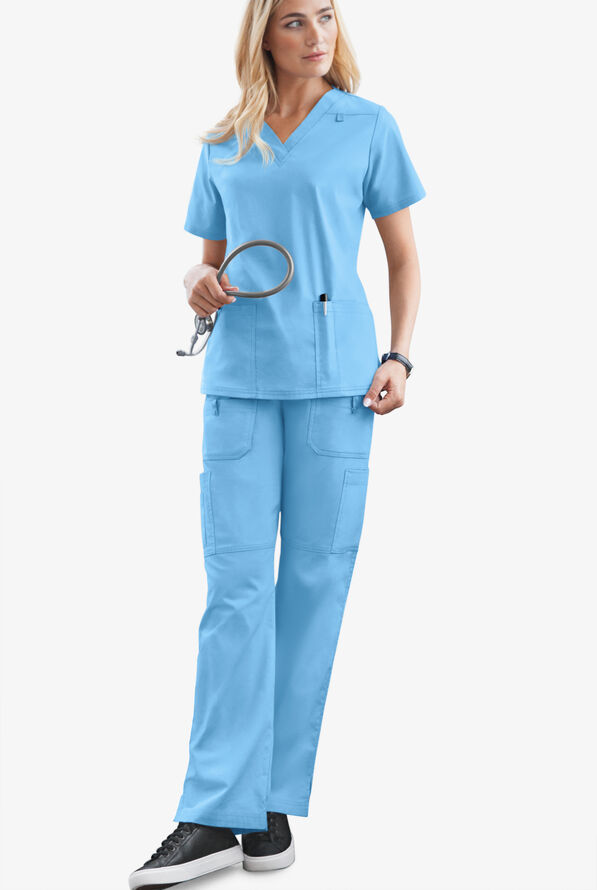 Pantal&oacute;n m&eacute;dico Butter-Soft STRETCH con cord&oacute;n y 10 bolsillos para mujer - Blue Oasis - 2