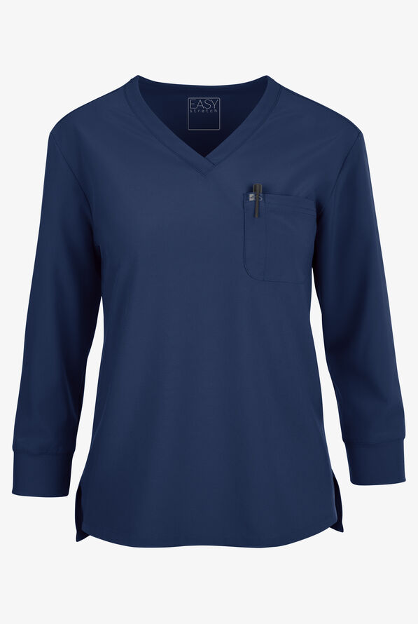 Easy STRETCH Women's Josie 2-Pocket Relaxed 3/4" Sleeve Scrub Top - Navy - 1