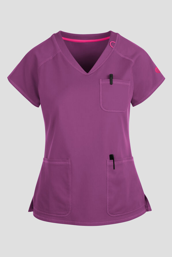 Blusa m&eacute;dica Med Couture Amp Knit STRETCH con cuello en V y 3 bolsillos para mujer - Plum Royale - 1